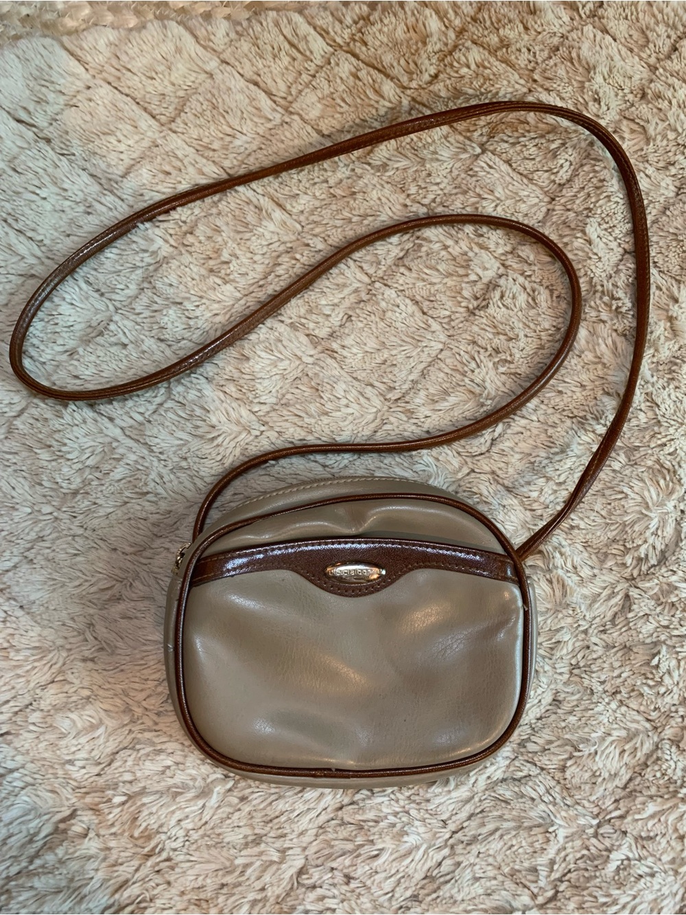 Vintage Liz Claiborne Brown Trim Taupe Crossbody Purse